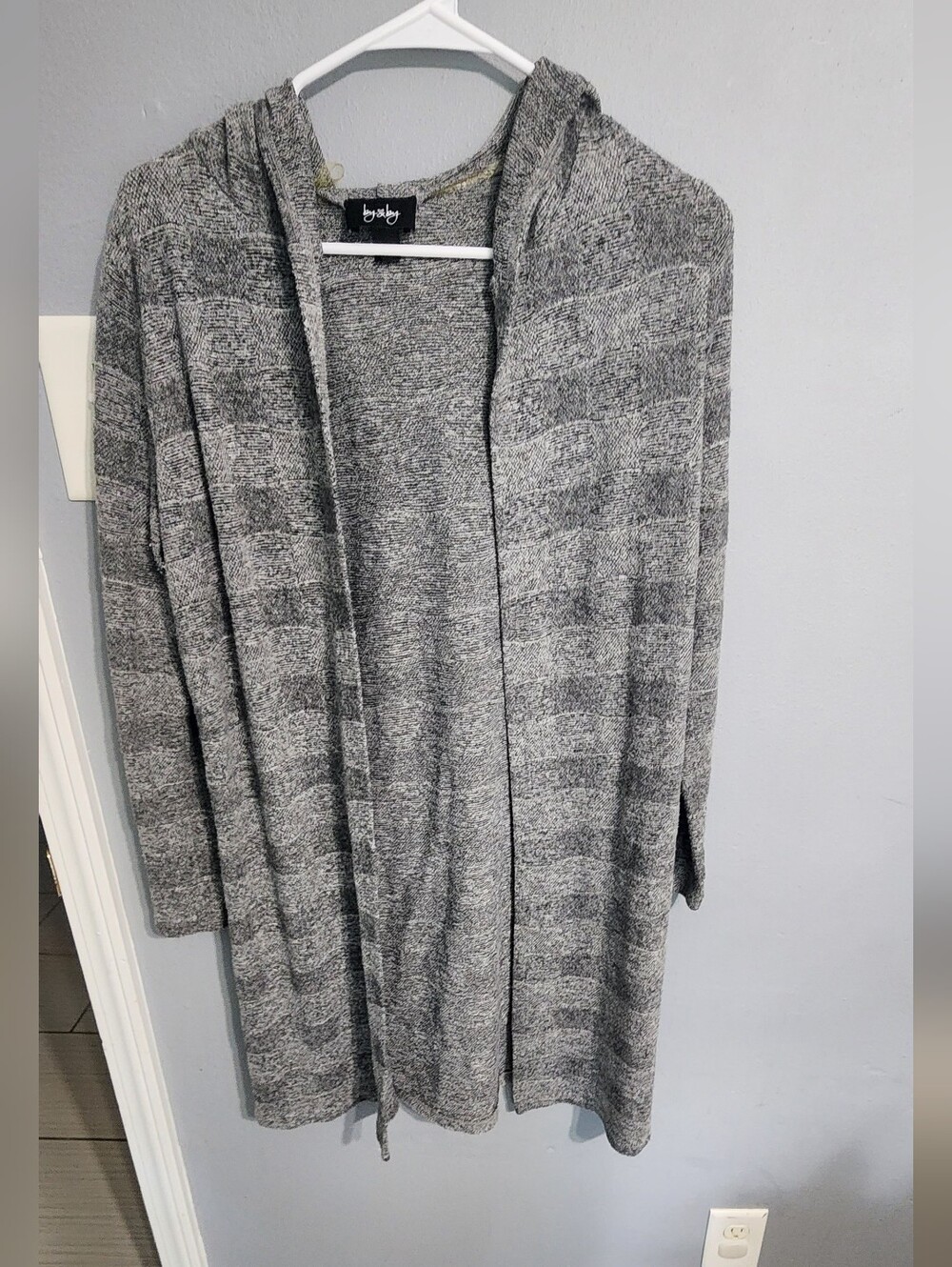 by & by Gray Hooded Open Cardigan Sweater